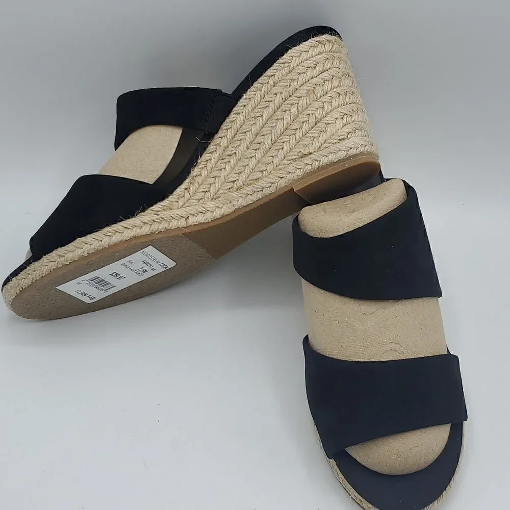 Susina Flynn Fab Black Wedges Espadrille Braided Wedge Heels Size 7.5 New